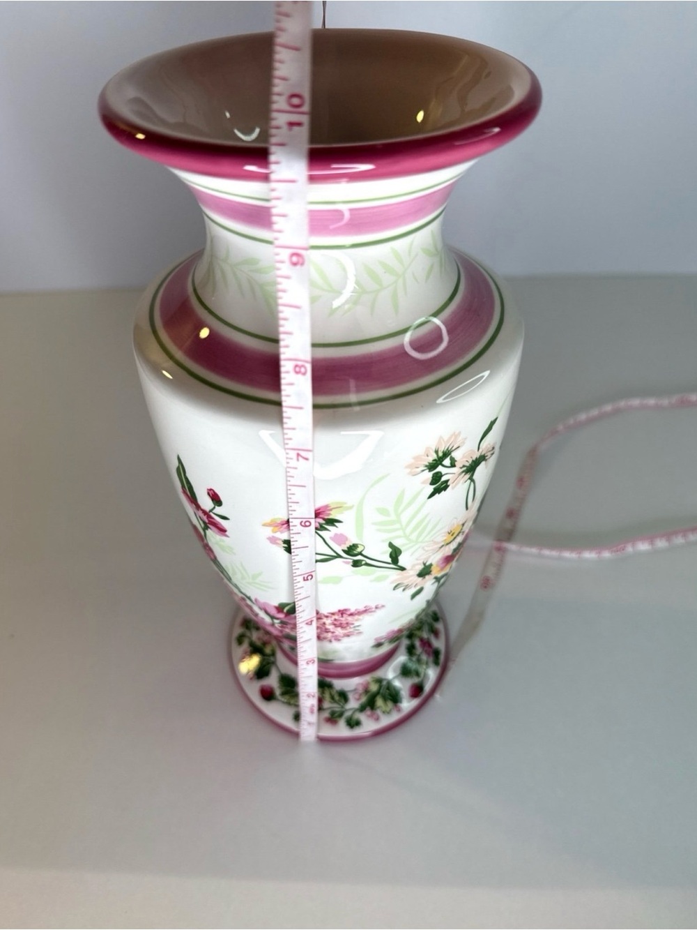 Laura Ashley Home Floral Vase Pink Green Botanical Ceramic 9.75” - Picture 7 of 8